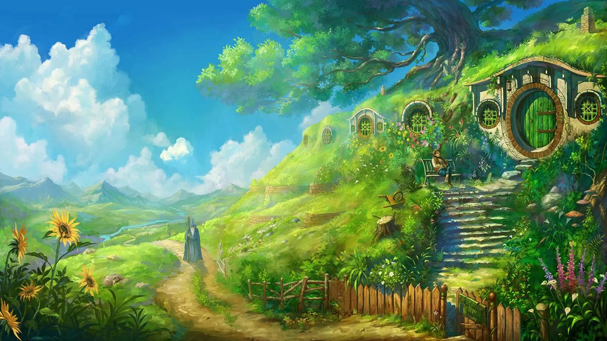 Ảnh nền phong cảnh làng cổ tích, ngôi nhà trên đồi xanh, chất lượng HD, 1080x1920, cảnh quan thiên nhiên tuyệt đẹp.