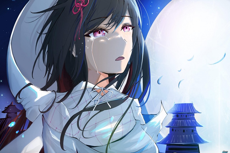 Hình nền anime cô gái dưới ánh trăng, 1080x1920, chất lượng HD, nghệ thuật đêm huyền bí, cảm xúc sâu lắng.