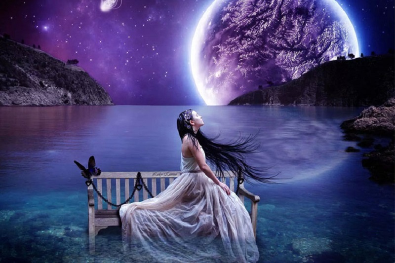 Ảnh nền huyền ảo với hành tinh khổng lồ, biển đêm, chất lượng HD, độ phân giải 1080x1920, cảnh quan thiên nhiên.