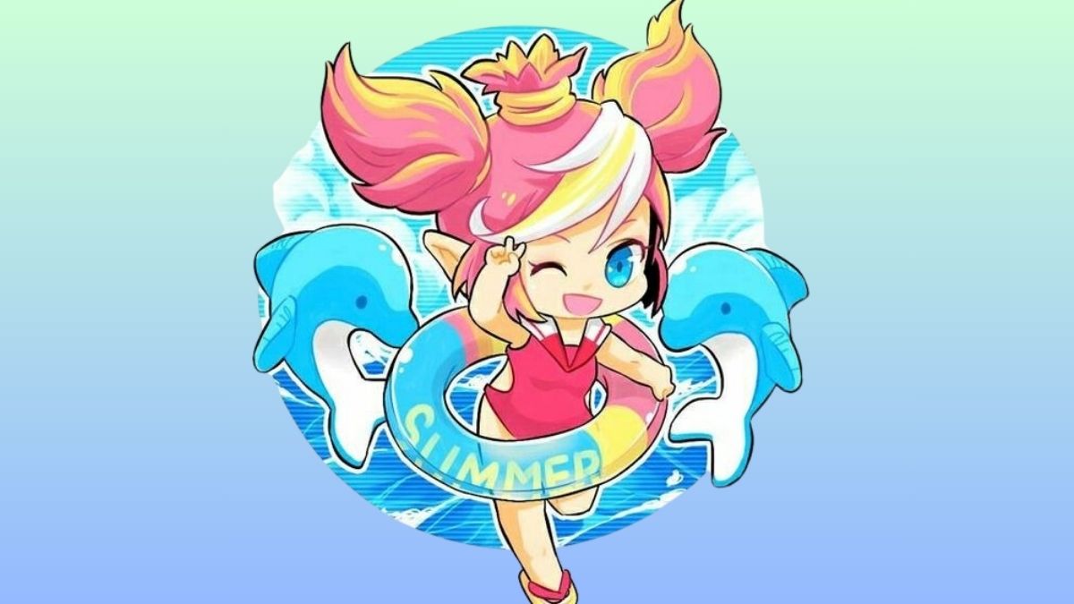Hình nền anime mùa hè với nhân vật đáng yêu, cá heo, đồ bơi, độ phân giải 1080x1920, chất lượng HD.