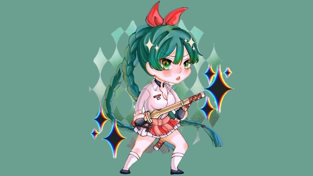 Hình nền anime chibi, cô gái tóc xanh, 1080x1920, HD. Chủ đề dễ thương, phong cách nghệ thuật độc đáo.