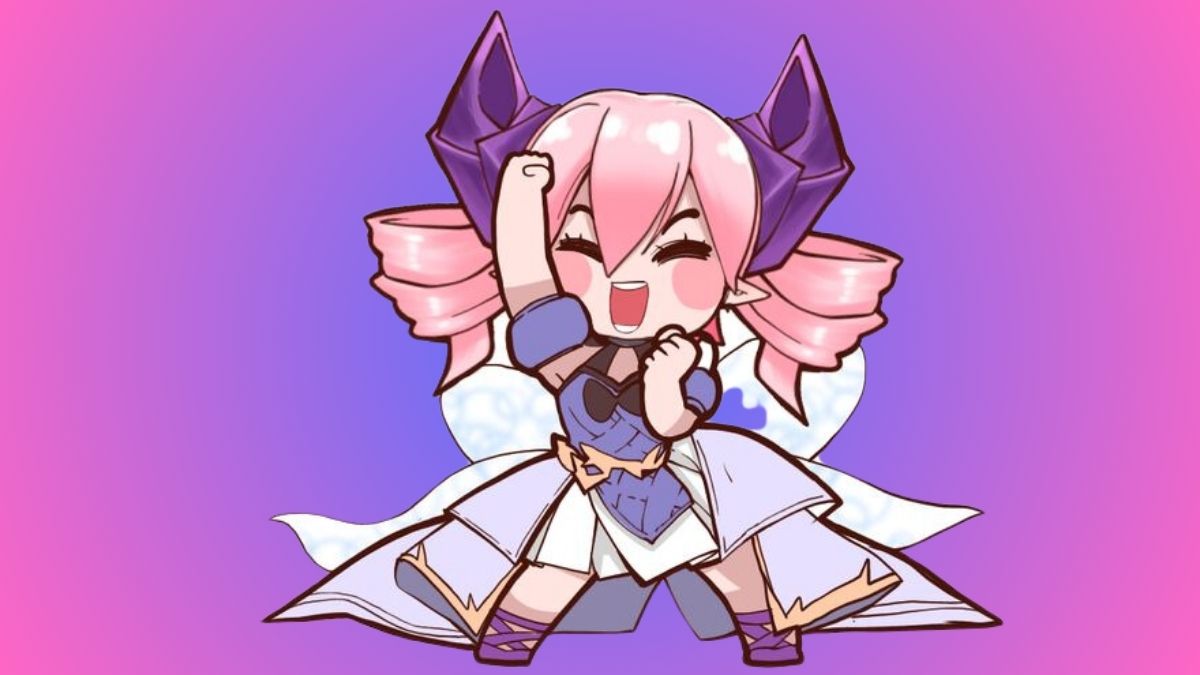 Hình nền anime dễ thương, nhân vật tóc hồng, độ phân giải 1080x1920, chất lượng HD, nền tím, phong cách chibi.