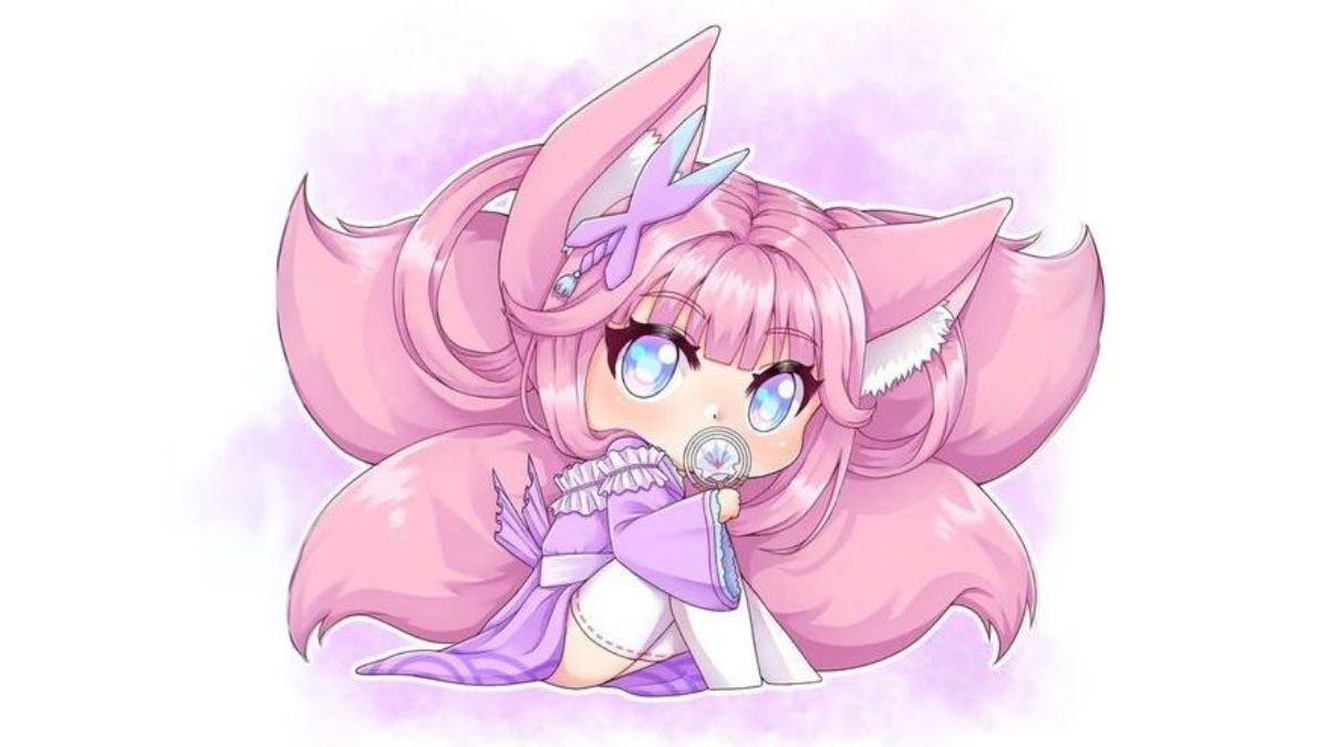 Hình nền anime dễ thương với nhân vật tóc hồng, tai cáo, phong cách chibi HD, độ phân giải 675x1200.