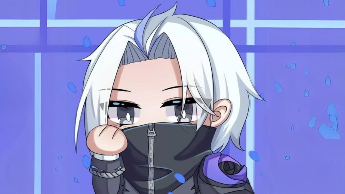 Anime chibi nghệ thuật với tóc trắng, nền xanh, độ phân giải 675x1200, HD. Từ khóa: anime, chibi, hình nền.