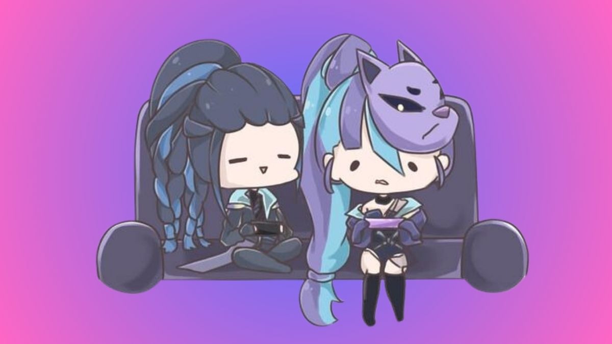 Hình nền anime dễ thương, hai nhân vật ngồi trên ghế sofa, độ phân giải 1080x1920, chất lượng HD, nền hồng.