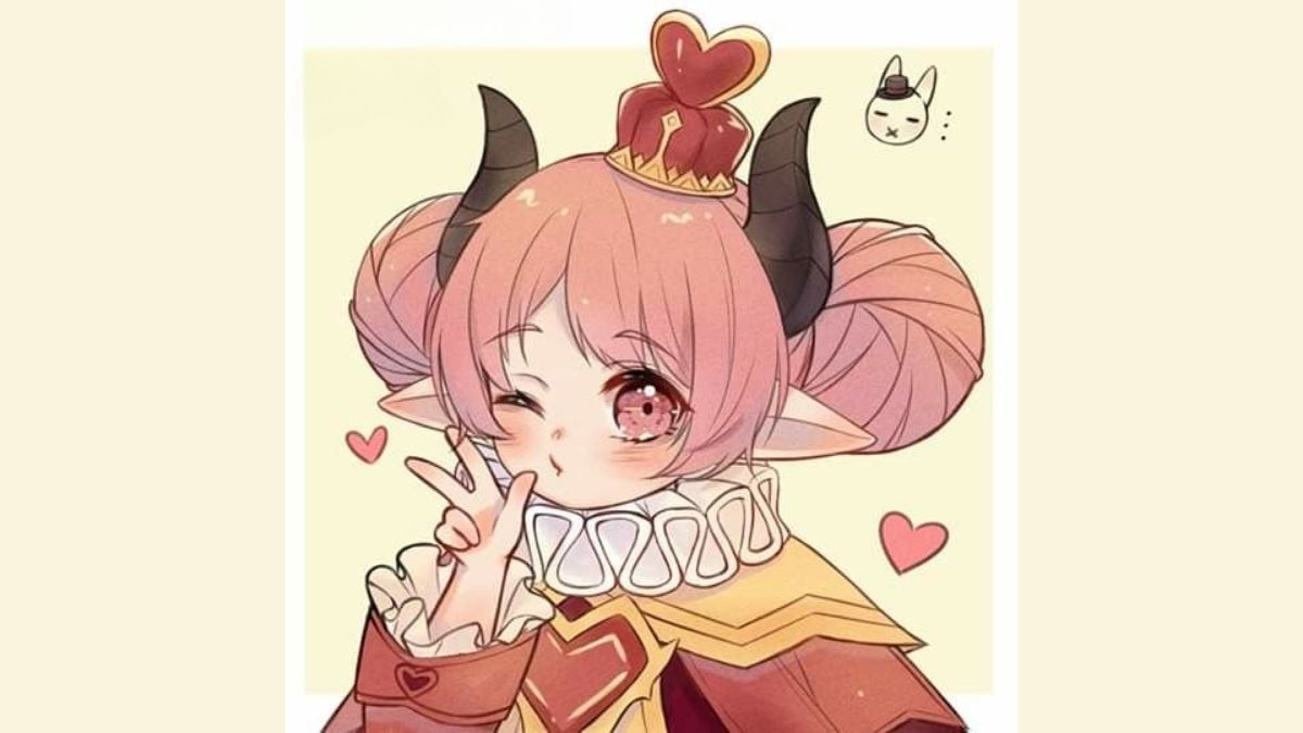 Anime dễ thương với sừng và trái tim, hình nền 1080x1920, chất lượng HD, chủ đề nhân vật chibi đáng yêu.