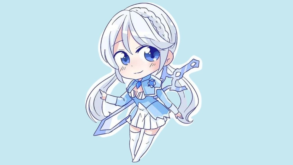 Anime chibi nhân vật dễ thương, nền xanh, độ phân giải 675x1200, chất lượng HD, hình nền sáng tạo.