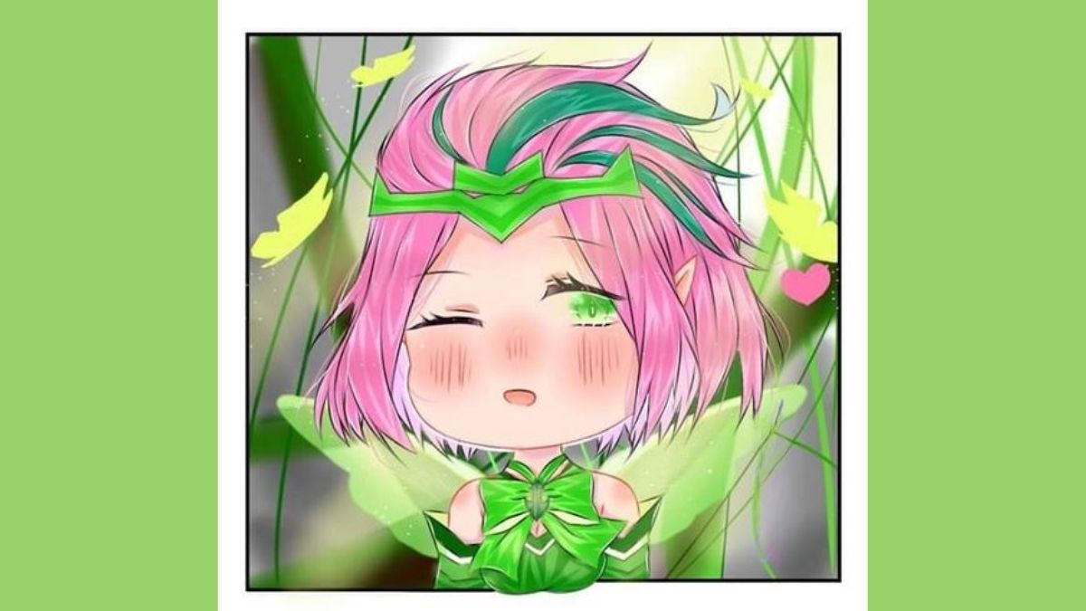 Hình nền anime chibi dễ thương, tóc hồng, mắt xanh, kích thước 675x1200, chất lượng HD. Chủ đề: nhân vật hoạt hình.