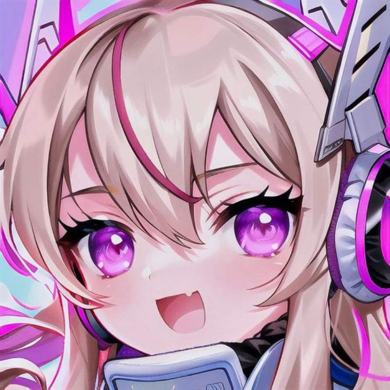Anime cô gái tóc vàng với tai nghe, mắt tím, hình nền 1080x1920 HD, phong cách sống động và sáng tạo.