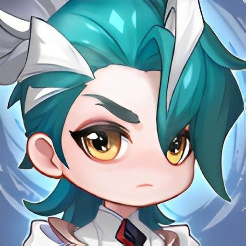 Hình nền nhân vật anime tóc xanh, mắt vàng, chất lượng HD, 768x768, phong cách hoạt hình sinh động và hấp dẫn.