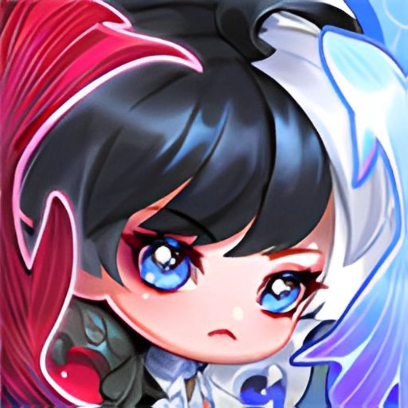 Hình nền chibi anime đáng yêu với đôi mắt xanh, độ phân giải 768x768, chất lượng HD, phù hợp làm ảnh nền.