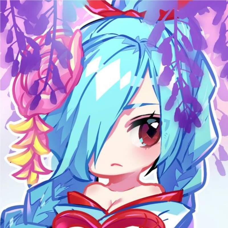 Anime girl with blue hair and floral elements, vibrant colors, HD quality, perfect for wallpaper, 1080x1920 resolution.