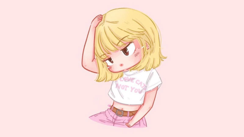 Hình nền anime dễ thương với cô gái tóc vàng, chất lượng HD, độ phân giải 1080x1920, phong cách nghệ thuật.
