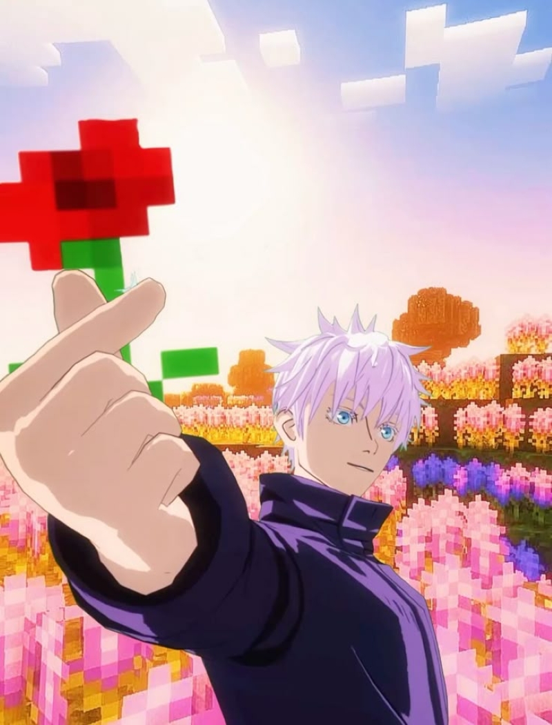 Hình nền anime nhân vật với hoa pixel, phong cảnh mùa xuân, độ phân giải 1008x768, chất lượng HD, nghệ thuật số.