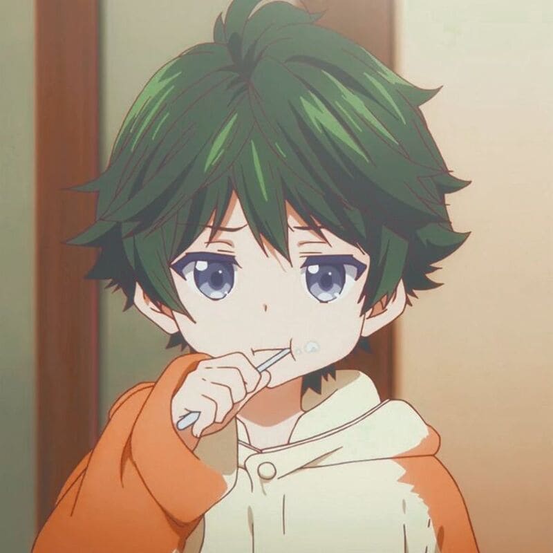 Nhân vật anime đáng yêu đang đánh răng, hình nền HD 1080x1920, sắc nét, phù hợp cho fan anime.