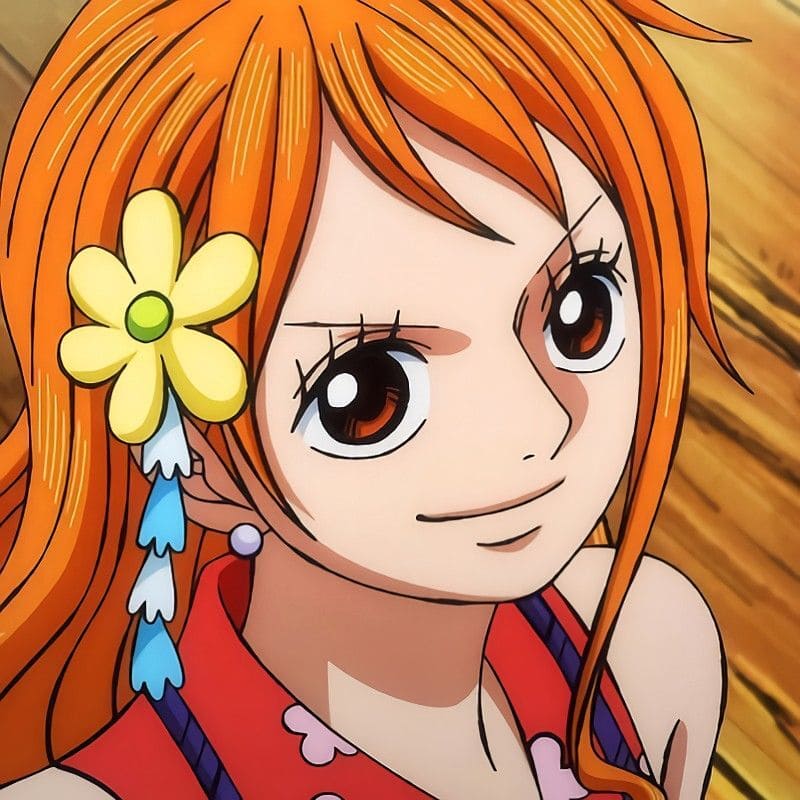 Nhân vật anime tóc cam với hoa trên tóc, hình nền HD, 768x768, phong cách nghệ thuật sống động.