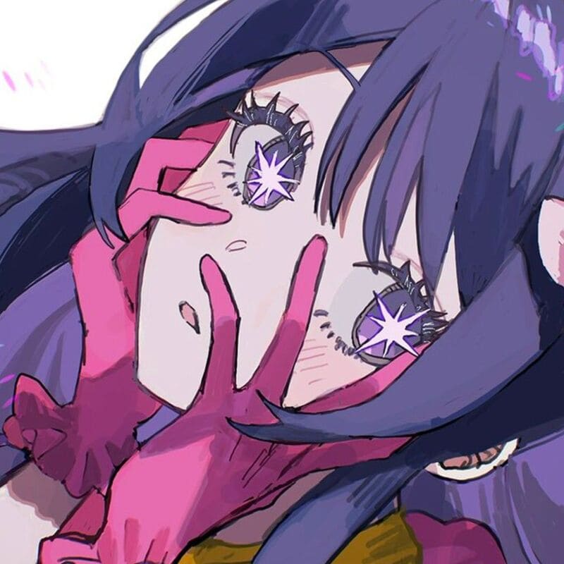 Anime girl with starry eyes and pink gloves, HD wallpaper 1080x1920, vibrant and captivating illustration.