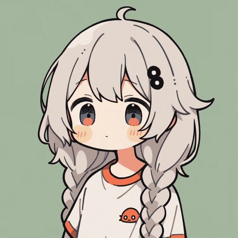 Hình nền anime dễ thương, độ phân giải 768x768, chất lượng HD. Nhân vật tóc xám, mắt to, nền xanh nhạt.