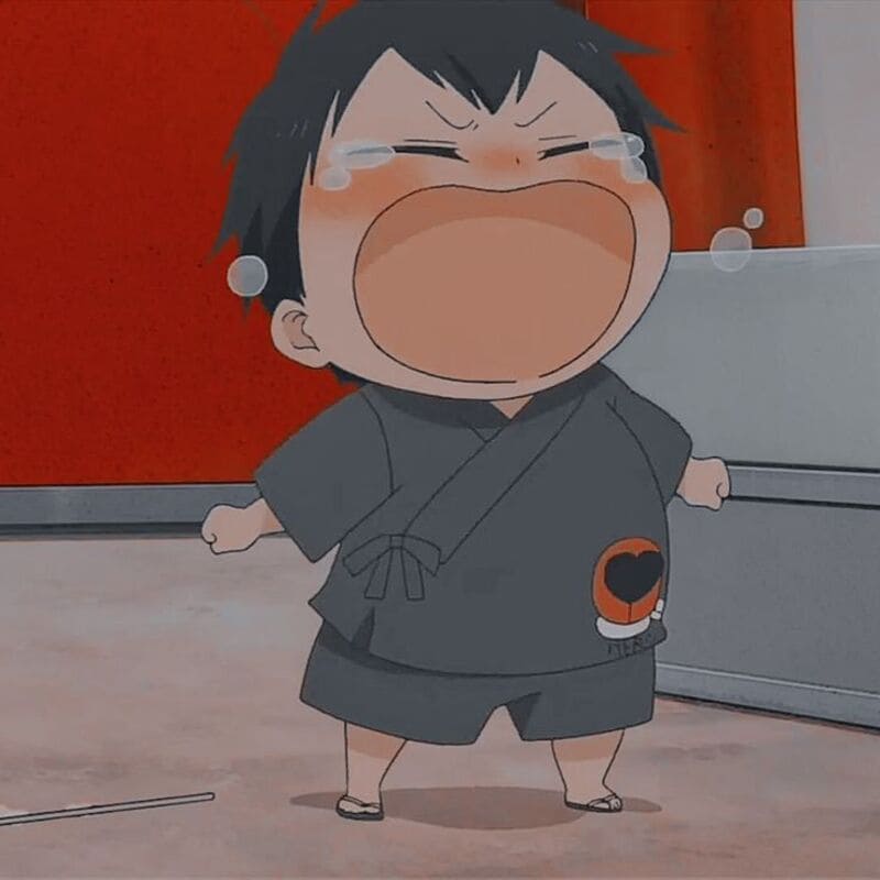 Nhân vật anime đáng yêu khóc lớn, hình nền 1080x1920 HD, phong cách hoạt hình, cảm xúc sinh động.