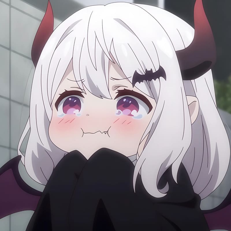 Anime dễ thương với đôi mắt to tròn và sừng nhỏ, nền 1080x1920 HD, tạo cảm giác tinh nghịch và đáng yêu.