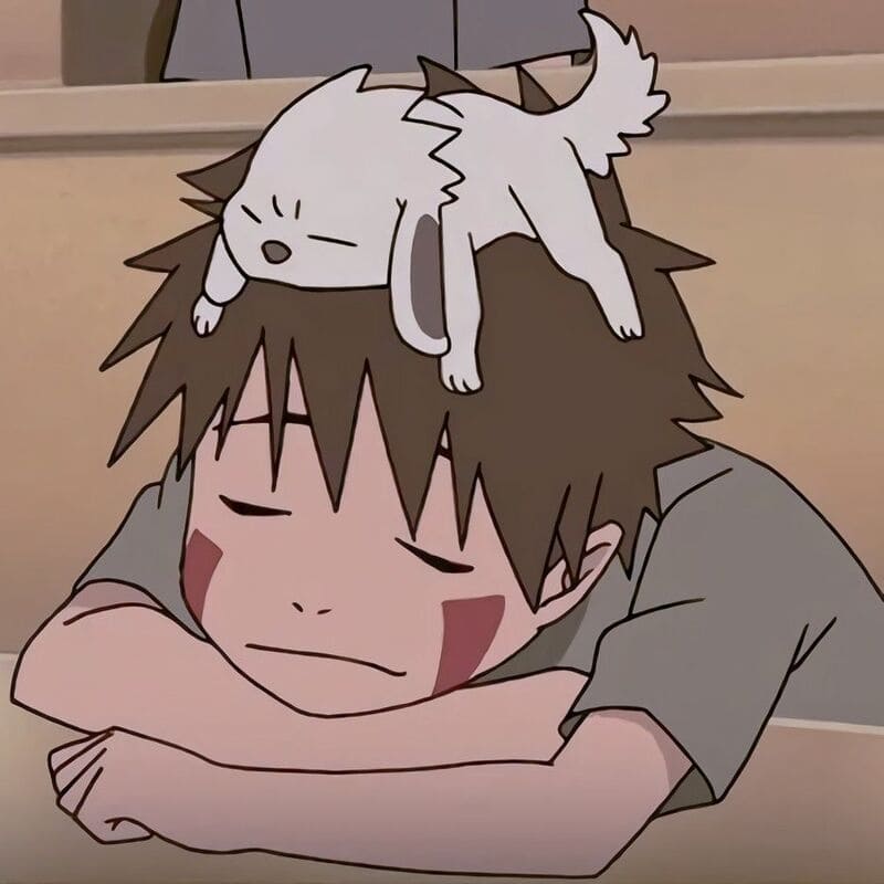 Hình nền anime dễ thương với chú chó ngủ trên đầu, độ phân giải 1080x1920, chất lượng HD, phong cách hoạt hình.
