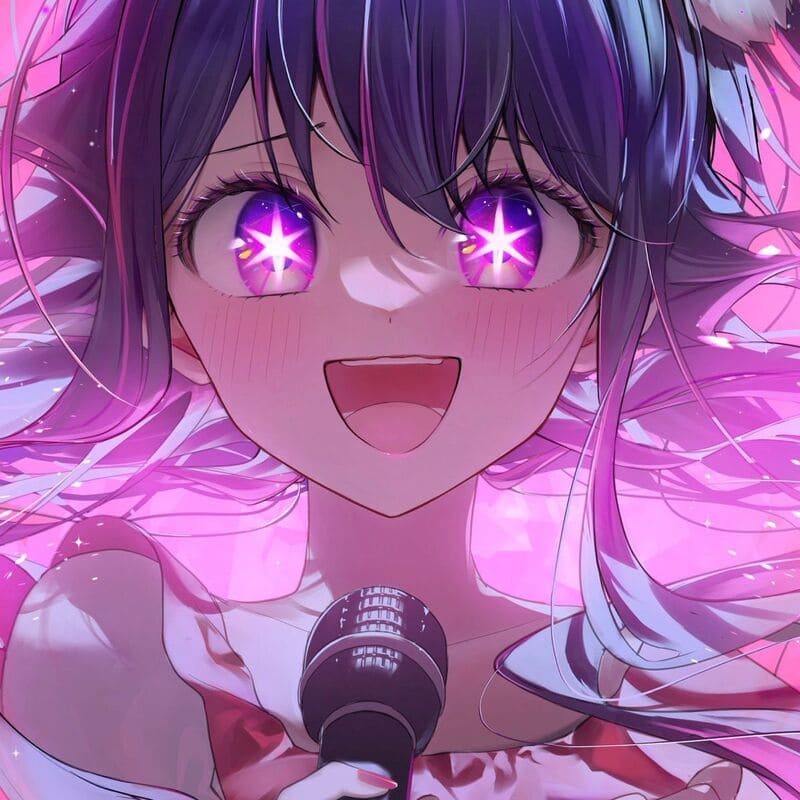 Anime cô gái cầm micro, ánh sáng lung linh, 1080x1920 HD. Hình nền sống động cho fan anime.