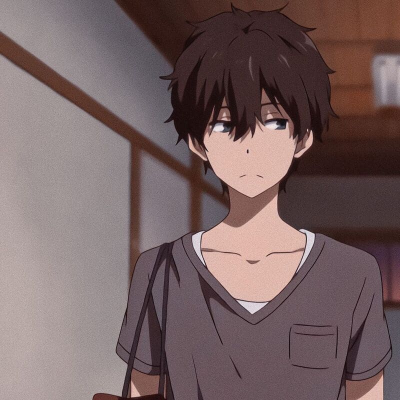 Anime nhân vật nam trầm tư trong phòng, hình nền 1080x1920, chất lượng HD.