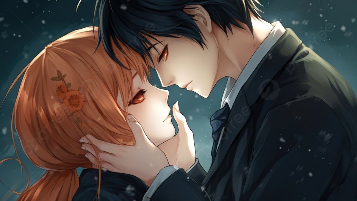 Anime lãng mạn đôi tình nhân dưới tuyết, độ phân giải 1080x1920 HD, hình nền đẹp cho máy tính và điện thoại.