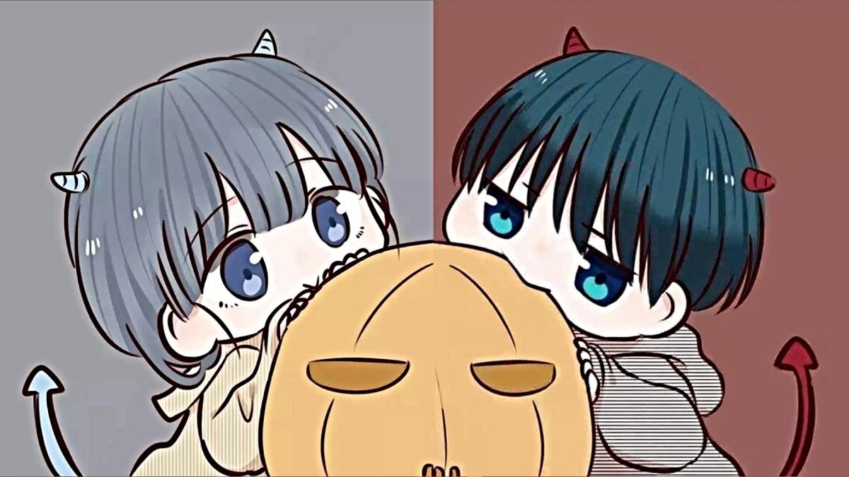 Hình nền anime dễ thương hai nhân vật với bí ngô, độ phân giải 1080x1920, chất lượng HD.