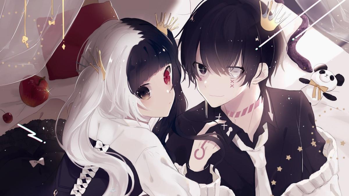 Hình nền anime dễ thương với hai nhân vật phong cách gothic, độ phân giải 675x1200, chất lượng HD, phù hợp fan anime.