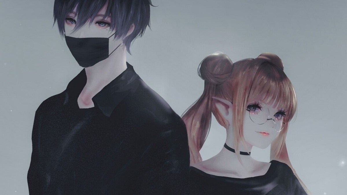 Hình nền anime đôi bạn trẻ phong cách bí ẩn, độ phân giải 1080x1920, chất lượng HD, nghệ thuật và tinh tế.
