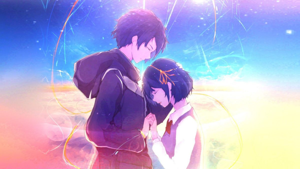 Hình nền anime lãng mạn, độ phân giải 1080x1920, chất lượng HD, hai nhân vật đứng gần nhau dưới bầu trời xanh.