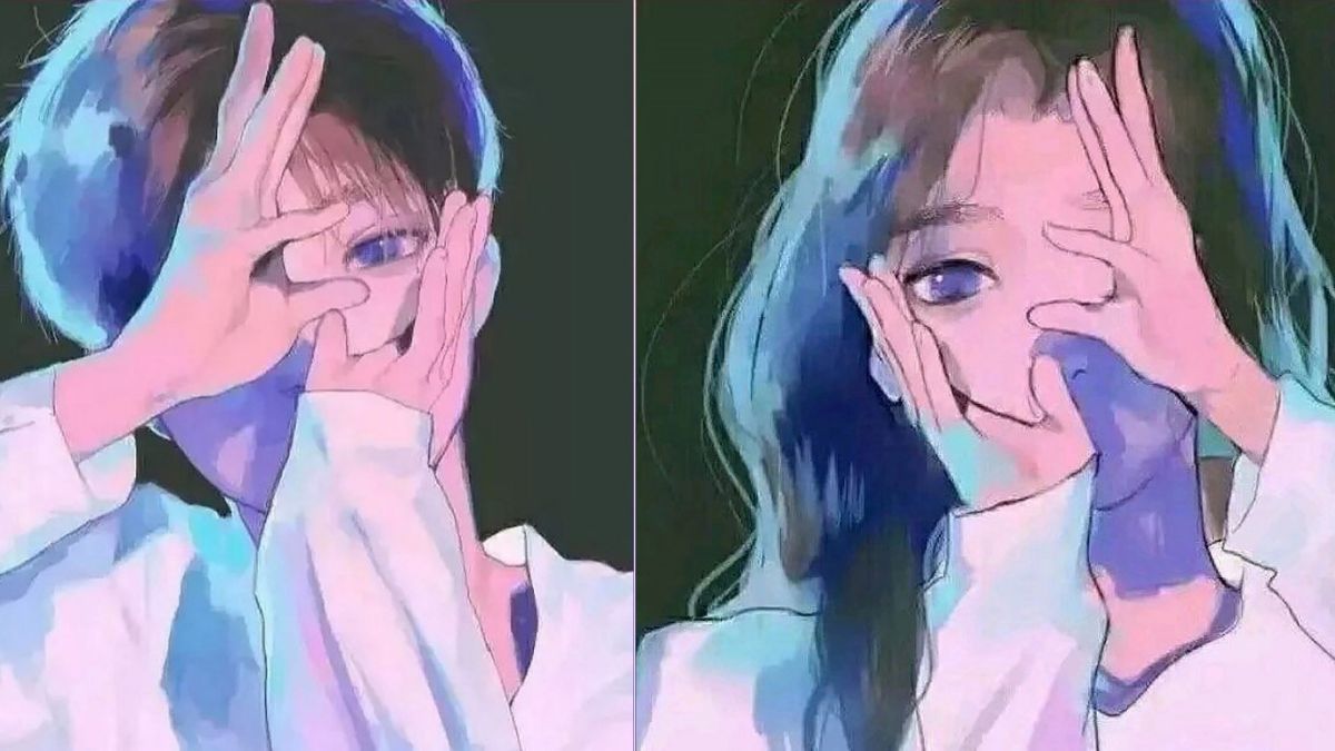 Hình nền anime nghệ thuật với hai nhân vật tạo dáng sáng tạo, độ phân giải 675x1200, chất lượng HD.
