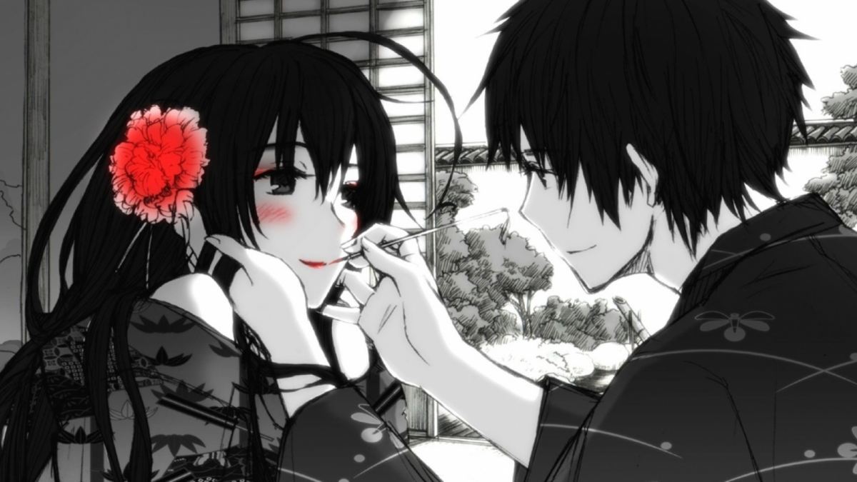 Cặp đôi anime lãng mạn trong khung cảnh truyền thống, chất lượng HD, độ phân giải 675x1200.