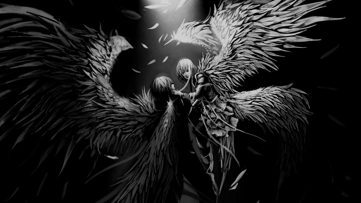 Ảnh nền anime thiên thần chiến đấu, độ phân giải 1080x1920, chất lượng HD, nghệ thuật bóng tối cuốn hút.