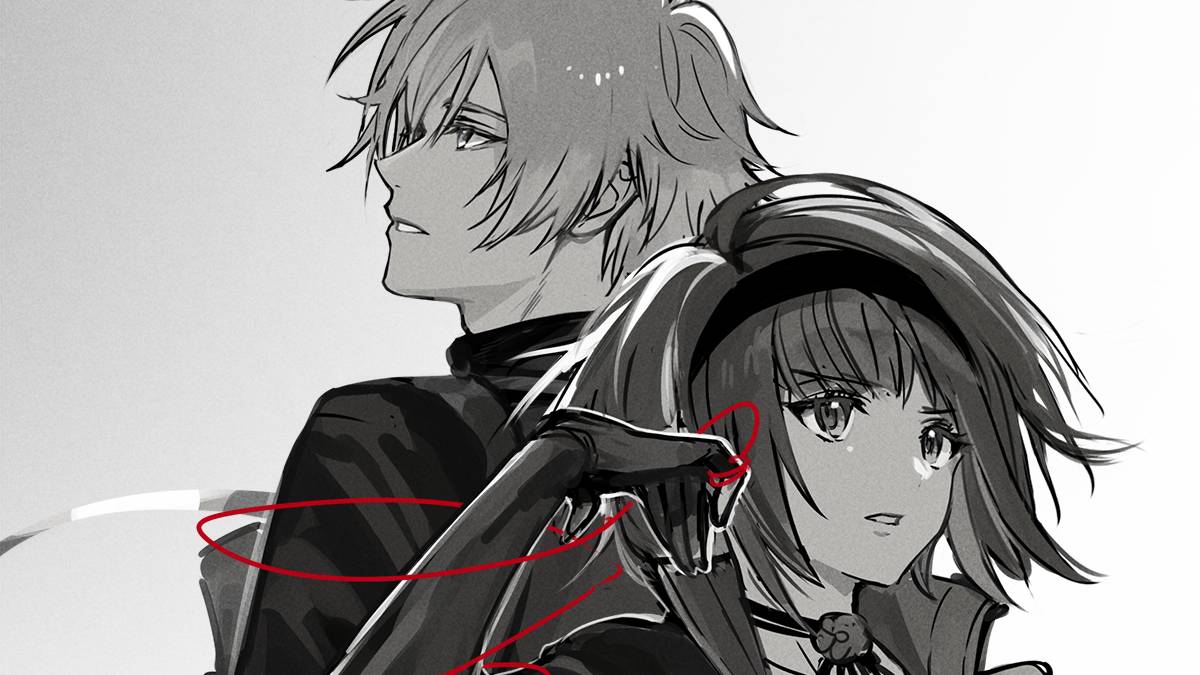 Hình nền anime nghệ thuật với hai nhân vật, độ phân giải 1080x1920, chất lượng HD, phong cách trắng đen cuốn hút.