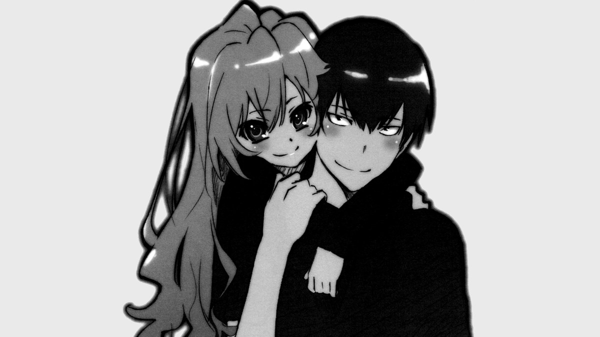 Cặp đôi anime dễ thương, phong cách đen trắng, độ phân giải 1080x1920, hình nền HD, chất lượng cao.