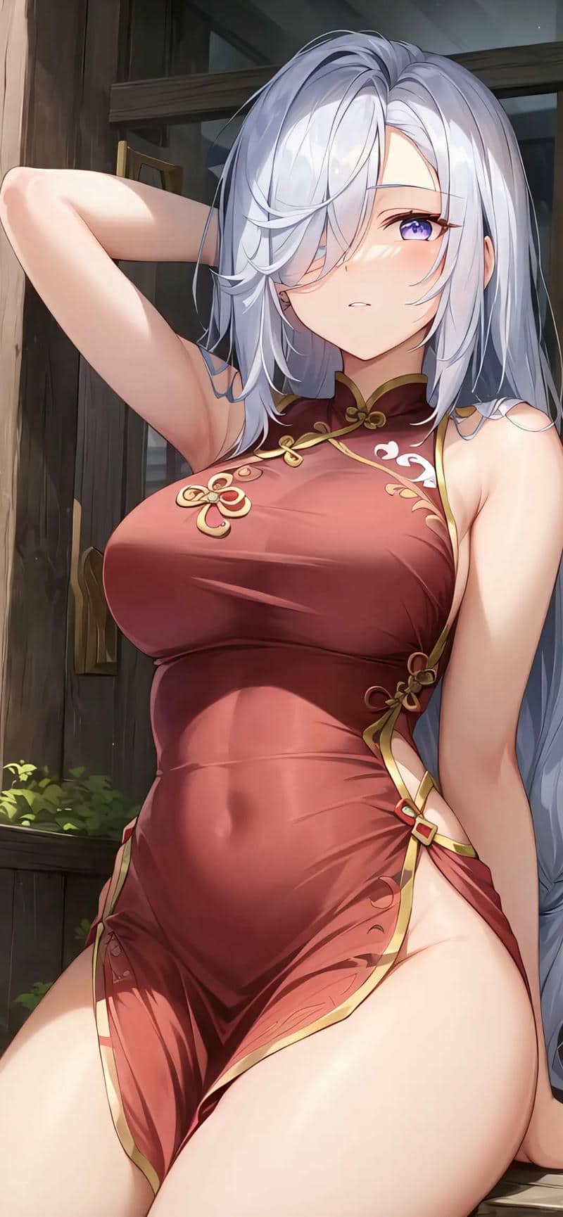 Hình nền anime ấn tượng, nhân vật nữ tóc bạc trong trang phục truyền thống, độ phân giải 1080x1920, chất lượng HD.