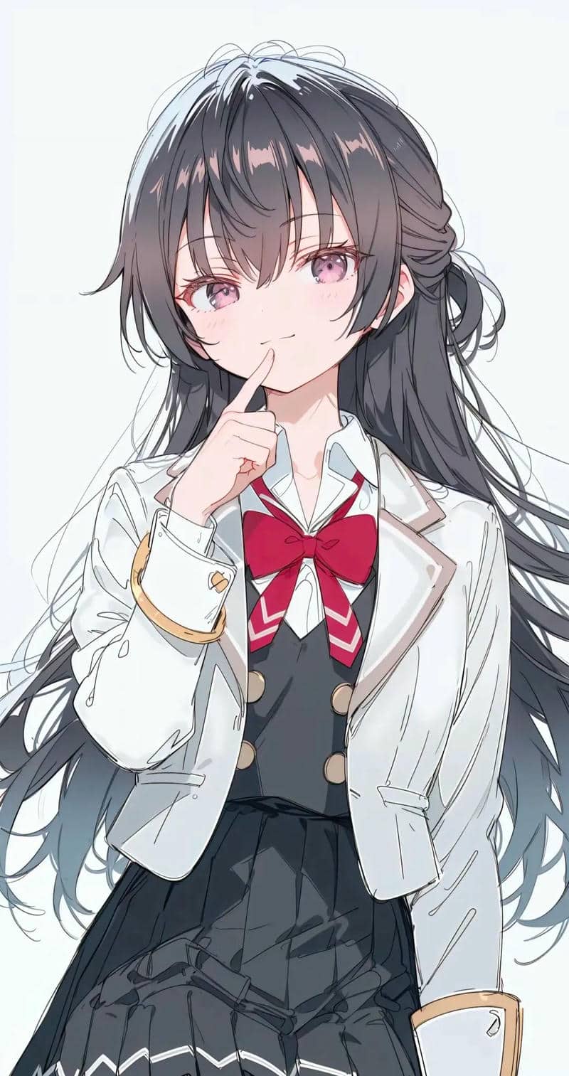 Anime girl with long hair and school uniform, HD 1452x768, perfect for vibrant wallpaper or character design inspiration.
