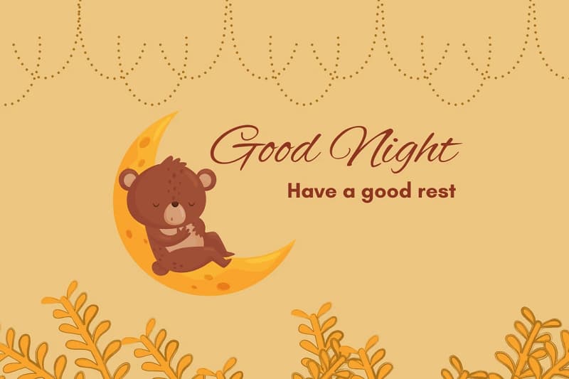 Gấu ngủ trên trăng, nền vàng, chữ "Good Night", 1080x1920 HD, hình nền dễ thương cho giấc ngủ thư giãn.