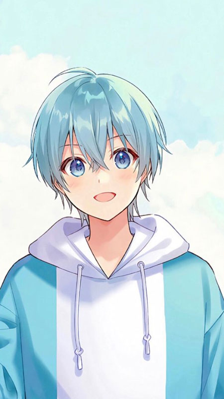 Hình nền anime dễ thương, nhân vật tóc xanh, áo hoodie, độ phân giải 1080x1920 HD, phong cách trẻ trung.