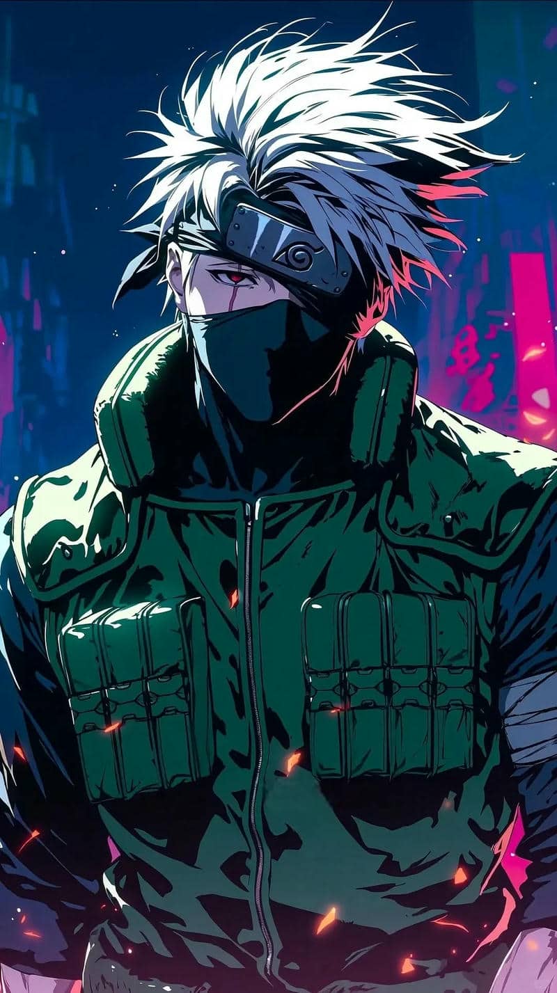 Hình nền anime nhân vật bí ẩn trong áo khoác xanh, phong cách tối màu sống động, độ phân giải 1369x768 HD.