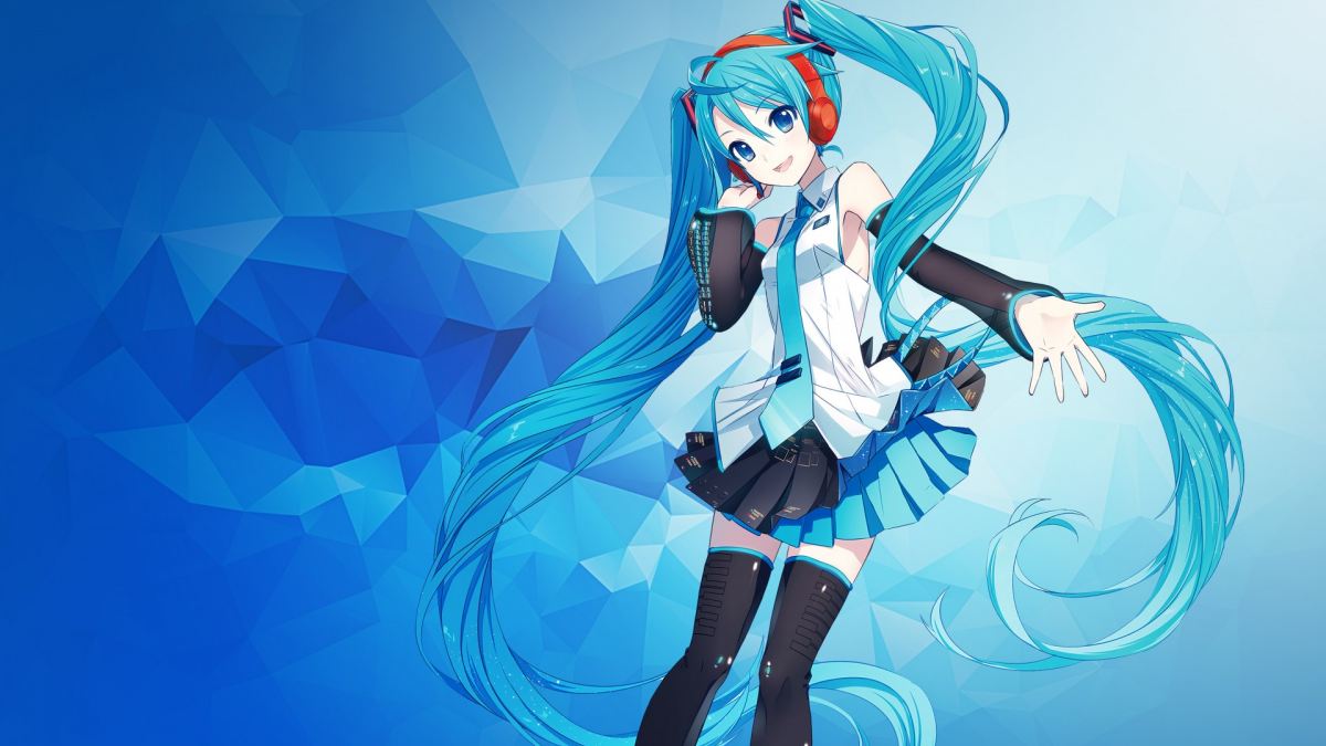 Hình nền anime 1080x1920 chất lượng HD với nhân vật tóc xanh nổi bật trên nền xanh sắc nét.