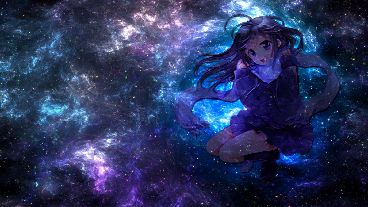 Hình nền anime cô gái trong vũ trụ ảo diệu, chất lượng HD, độ phân giải 1080x1920, nghệ thuật không gian.