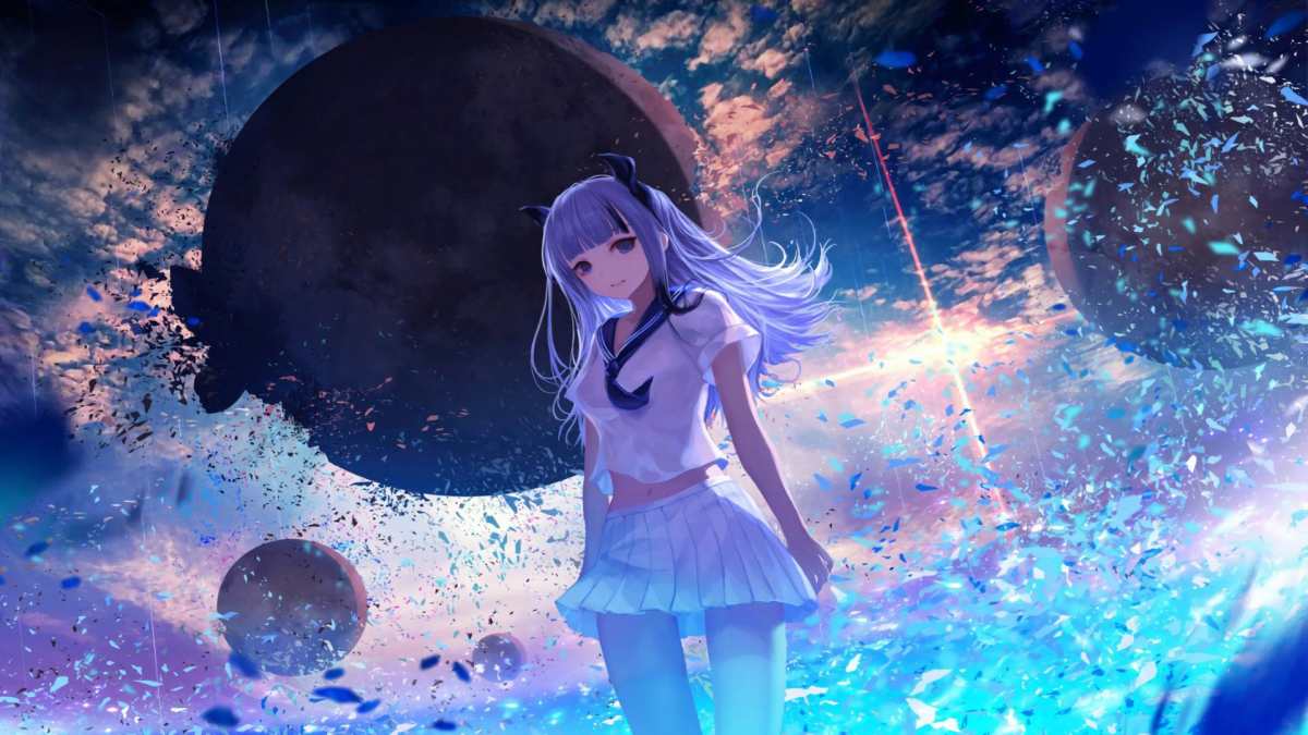 Hình nền anime cô gái và hành tinh trong không gian, độ phân giải 1080x1920, chất lượng 4K, phong cách huyền ảo.