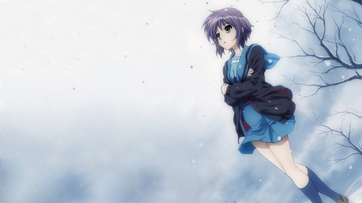 Anime cô gái giữa trời tuyết, phong cảnh mùa đông, độ phân giải 1080x1920, chất lượng HD, hình nền đẹp mắt.