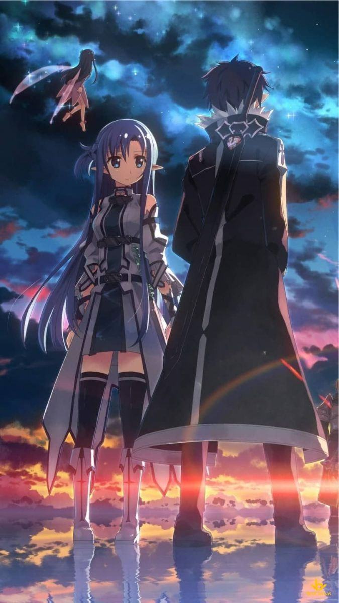 Hình nền anime lãng mạn, nhân vật đứng dưới bầu trời đầy sao, chất lượng HD, 1080x1920, cảnh quan huyền ảo.