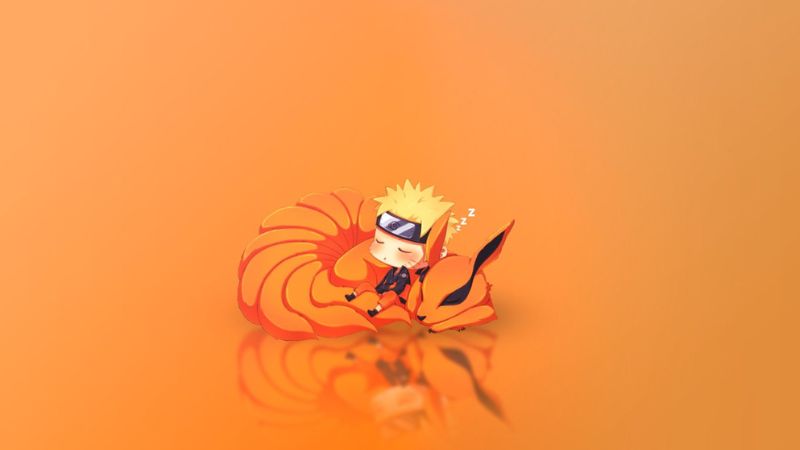 Hình nền anime dễ thương với nhân vật ngủ cạnh cáo chín đuôi, độ phân giải 450x800, chất lượng HD.