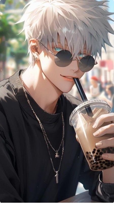 Anime nhân vật nhâm nhi trà sữa, phong cách thời trang, ảnh nền HD 1080x1920.