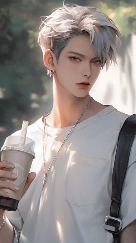 Hình nền nghệ thuật nhân vật anime cầm ly trà sữa, phong cách hiện đại, 1080x1920 HD, hình ảnh sống động.